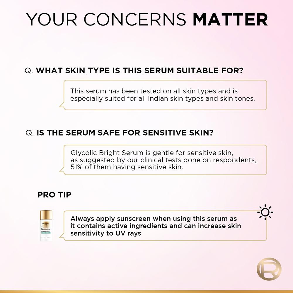 L'Oreal Paris Glycolic Bright 8% [Melasyl + Niacinamide] Face Serum For Brightening Dark Spots | Grocsy
