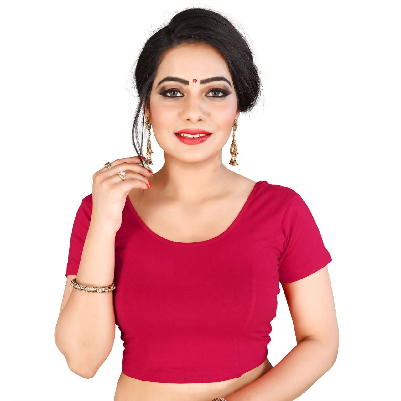 Vamika Pink Lycra Plain Blouse | Grocsy