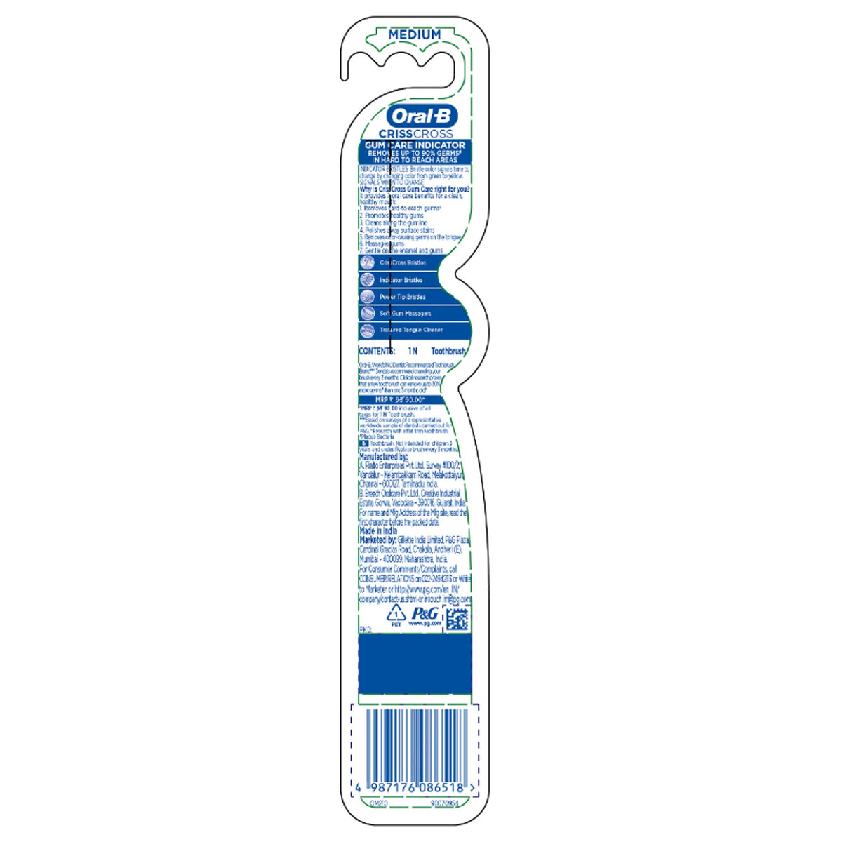 Oral-B Criss Cross Gum Care Toothbrush Pack Of 1 (medium) | Grocsy