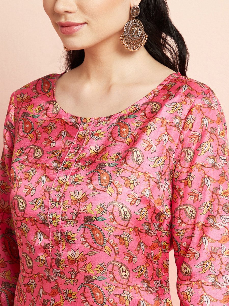 Aks Floral Printed Round Neck Kurta With Trousers | Grocsy