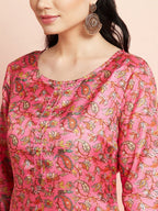 Aks Floral Printed Round Neck Kurta With Trousers | Grocsy