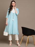 HERE&NOW Embroidered Mirror Work A-Line Kurta | Grocsy