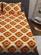 Story@home Unisex Yellow Geometric Cotton 152 TC 1 King Size Bedsheet with 2 Pillow Covers | Grocsy