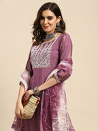 Sangria Women Embroidered Regular Thread Work Kurta with Trousers & With Dupatta | Grocsy