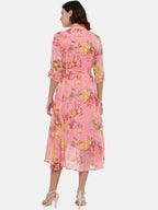 Souchii Woman Pink Floral Printed A-Line Dress | Grocsy
