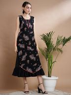 Myshka Women's Black Floral Printed Gown Dress | Grocsy