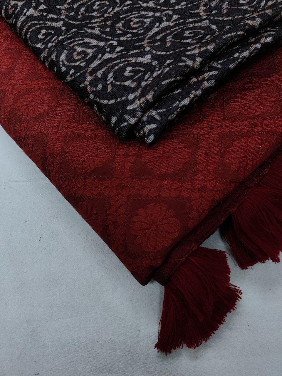 Red Jute Silk Woven Design Saree with Unstitched Blouse - A2M | Grocsy