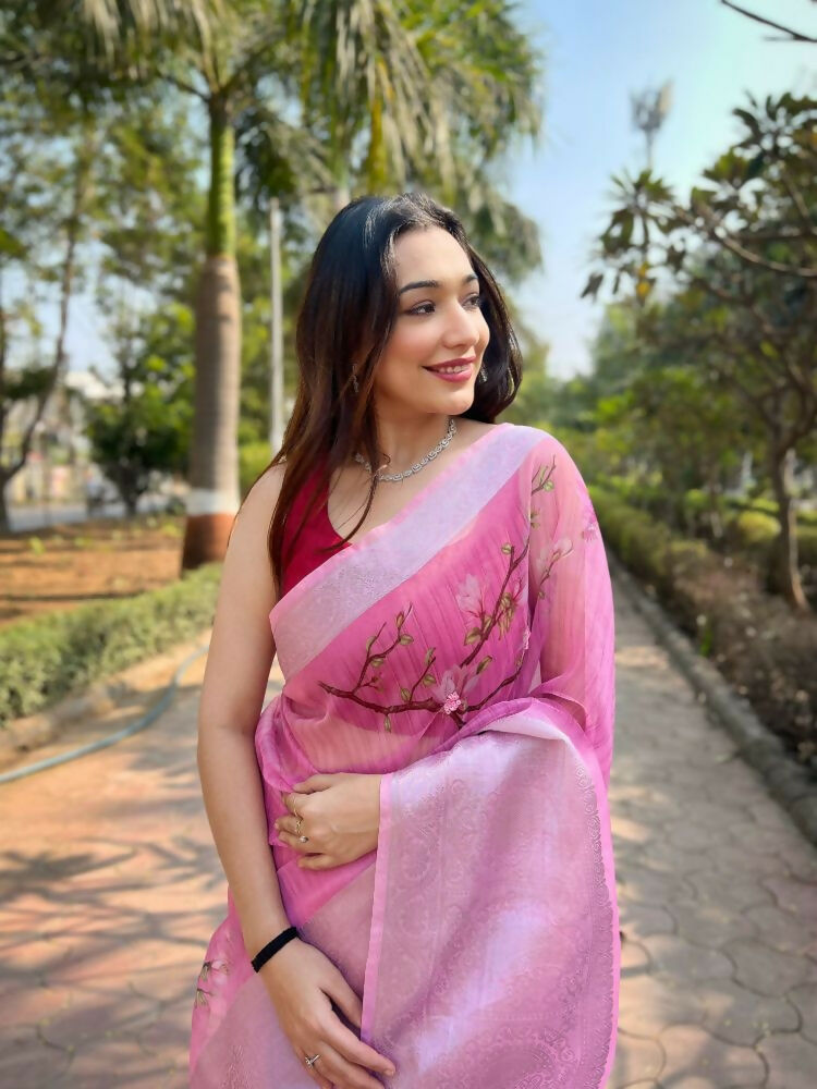 Vamsee Mehar Peach Organza Saree | Grocsy