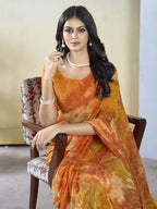 Orange Georgette Designer Printed Ready to Wear Saree - Samyana | Grocsy
