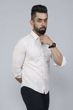 Miravan Men's White Spread Collar Striped Print Casual Shirt | Grocsy