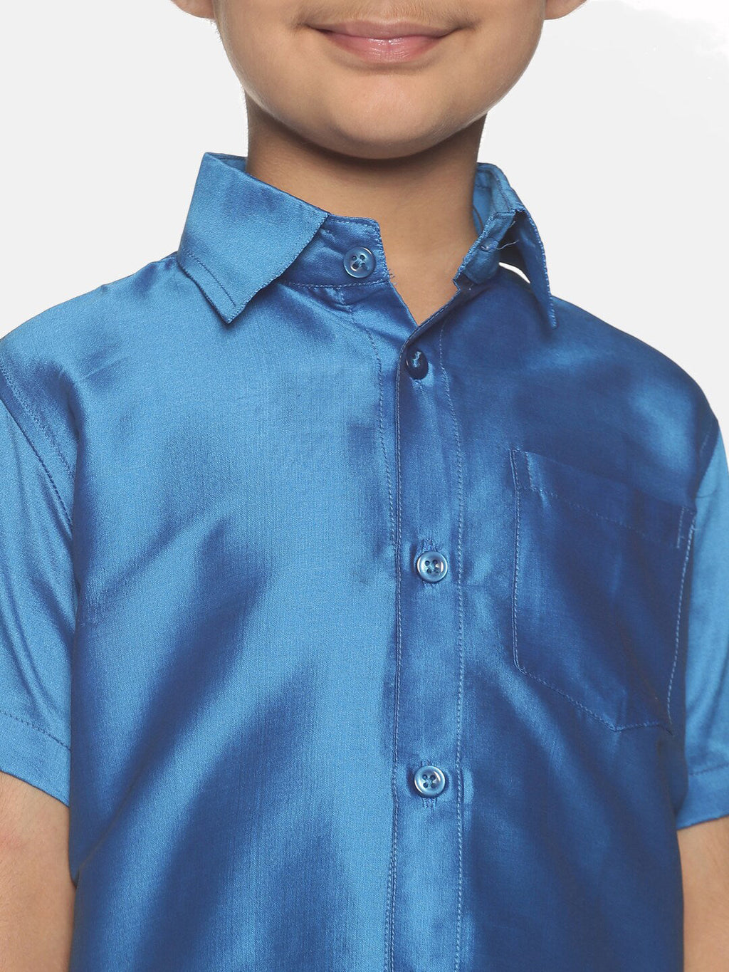 Sethukrishna Blue & White Shirt with Dhoti Set For Boys | Grocsy