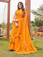 Tikhi Imli Mustard Yellow Gotta Patti Ruffles Saree | Grocsy
