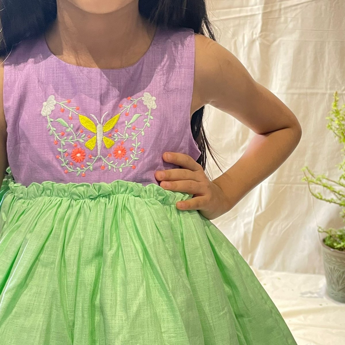 ArthLife Purple And Green Butterfly Partywear Dress | Grocsy