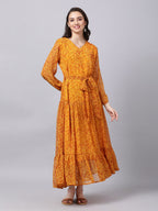 Souchii Yellow Floral Layered Chiffon Maxi Dress | Grocsy
