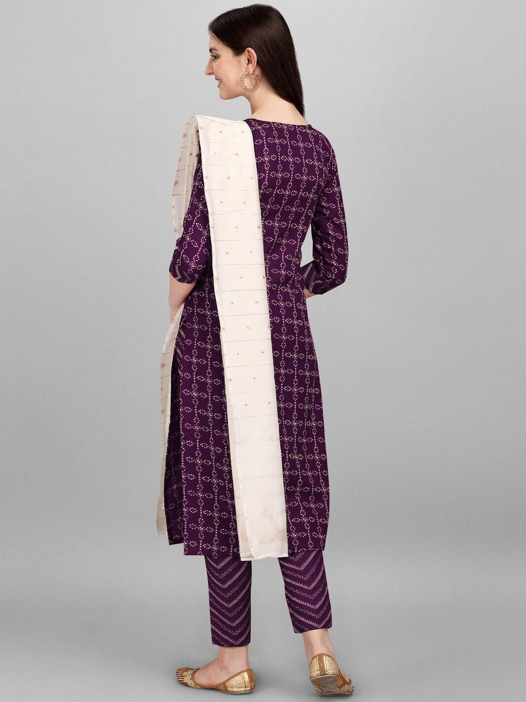 HERE&NOW Purple Ethnic Motifs Printed Pure Cotton Kurta with Trousers & With Dupatta | Grocsy