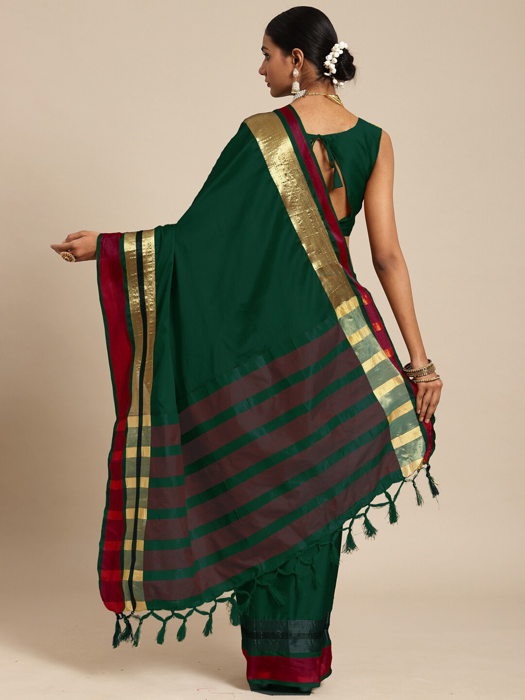 Saree Mall Green & Maroon Zari Silk Blend Uppada Sarees | Grocsy