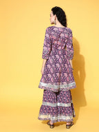All About You Women Purple Floral Printed Regular Gotta Patti Pure Cotton Kurta with Sharara | Grocsy