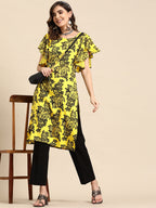 Sangria Floral Print Flutter Sleeves Kurta | Grocsy