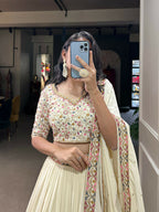 Vastranavya Exquisitely Sequins And Thread Embroidered Georgette Lehenga Choli - Off White | Grocsy
