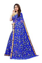 Vamika Blue Printed Chiffon Saree (UJALA BLUE) | Grocsy