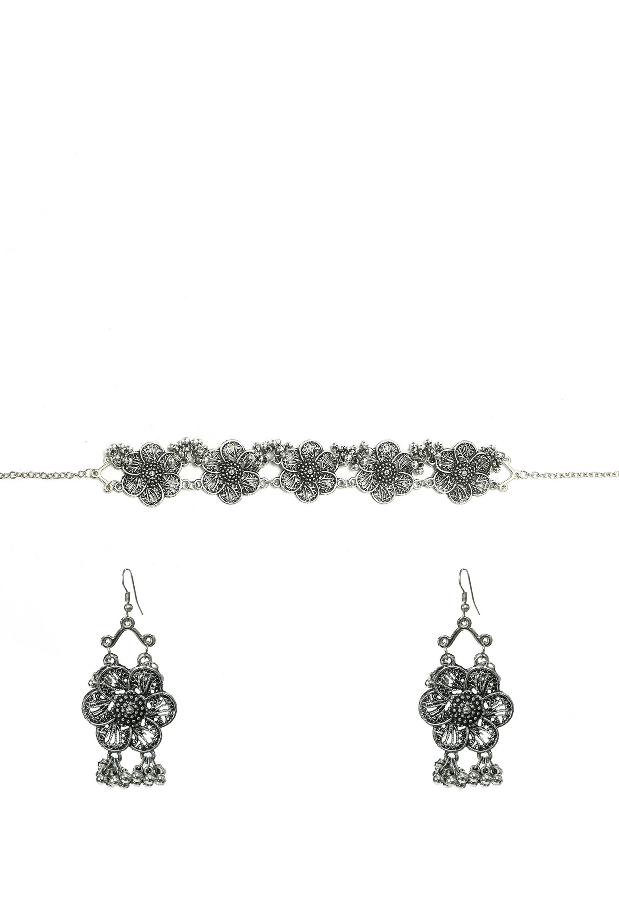 Mominos Fashion Johar Kamal Silver-Plated Brass Finish Floral Desgin Choker For Women | Grocsy