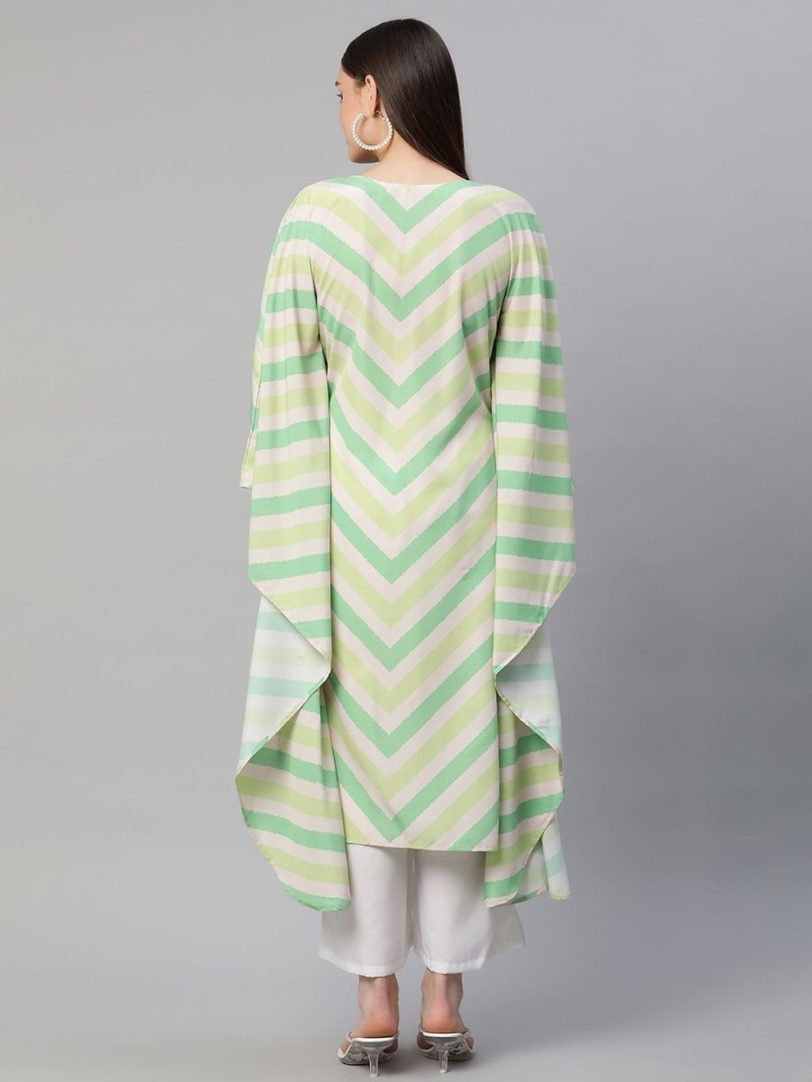 Ahalyaa Women Green Crepe Digital Printed Flared Sleeve Kaftan Kurta | Grocsy