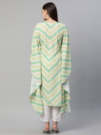Ahalyaa Women Green Crepe Digital Printed Flared Sleeve Kaftan Kurta | Grocsy