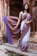 Joban Fashion Shade Of Orchid Crepe Chiffon Pure Handloom Banarasi Silk Saree | Grocsy