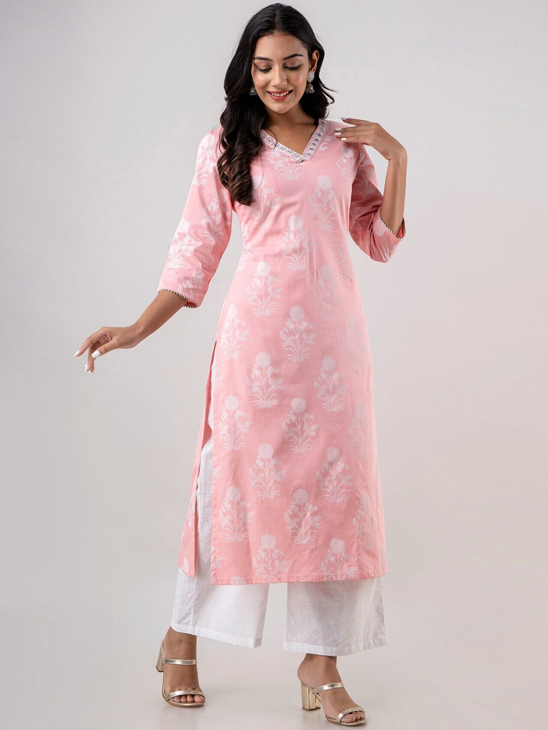 HERE&NOW Women Ethnic Motifs Printed Pure Cotton Kurta with Trousers | Grocsy