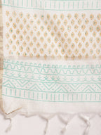Sangria Blue & Gold Ethnic Motifs Printed Pure Cotton Kurta With Trouser & Dupatta | Grocsy