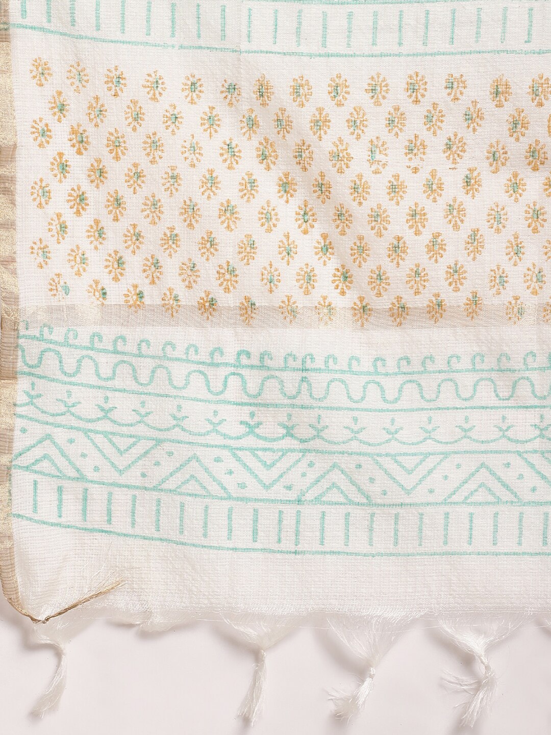 Sangria Blue & Gold Ethnic Motifs Printed Pure Cotton Kurta With Trouser & Dupatta | Grocsy