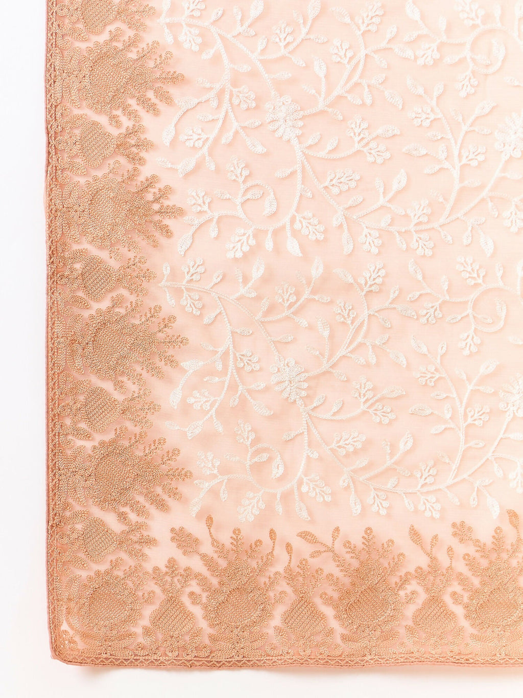 Peach Organza Floral Embroidered Saree with Unstitched Blouse Piece - Roozal | Grocsy