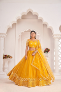 Eilara Women'S Mustard Yellow Butterfly Net Thread And Zari Sequence Embroidered Work Lehenga Choli For Party Wear | Grocsy