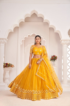 Eilara Women'S Mustard Yellow Butterfly Net Thread And Zari Sequence Embroidered Work Lehenga Choli For Party Wear | Grocsy