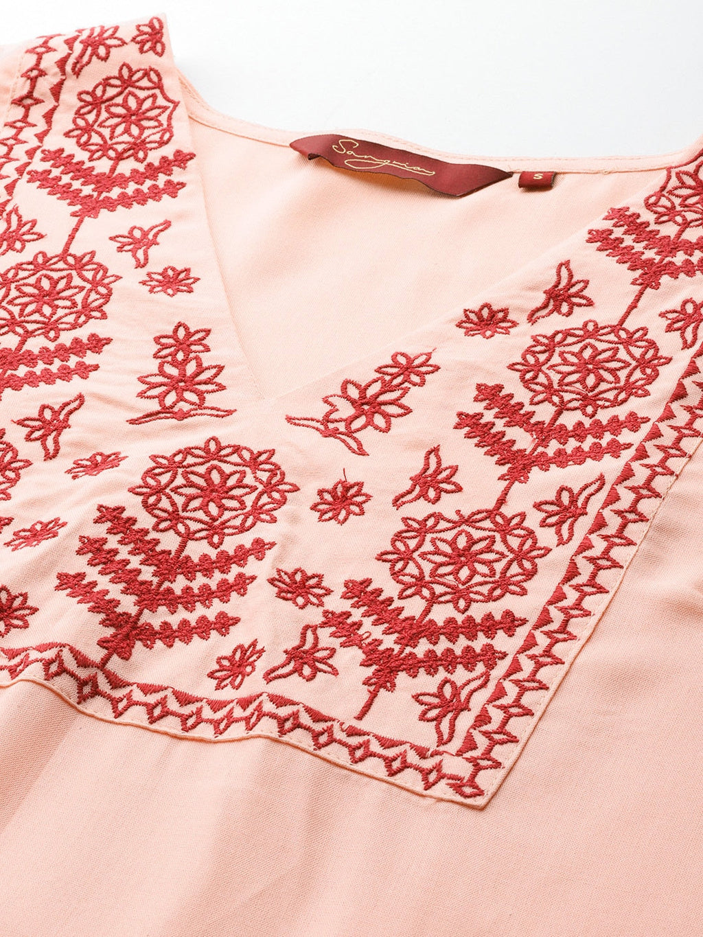 Sangria Floral Embroidered Kurta | Grocsy