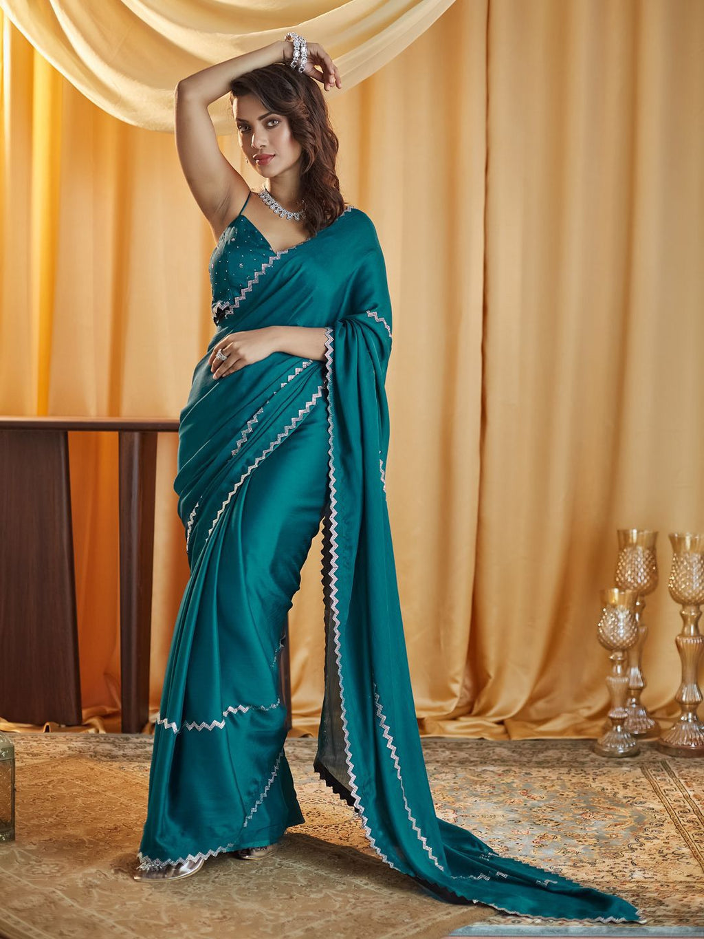 kasee Beads and Stones Pure Chiffon Saree | Grocsy