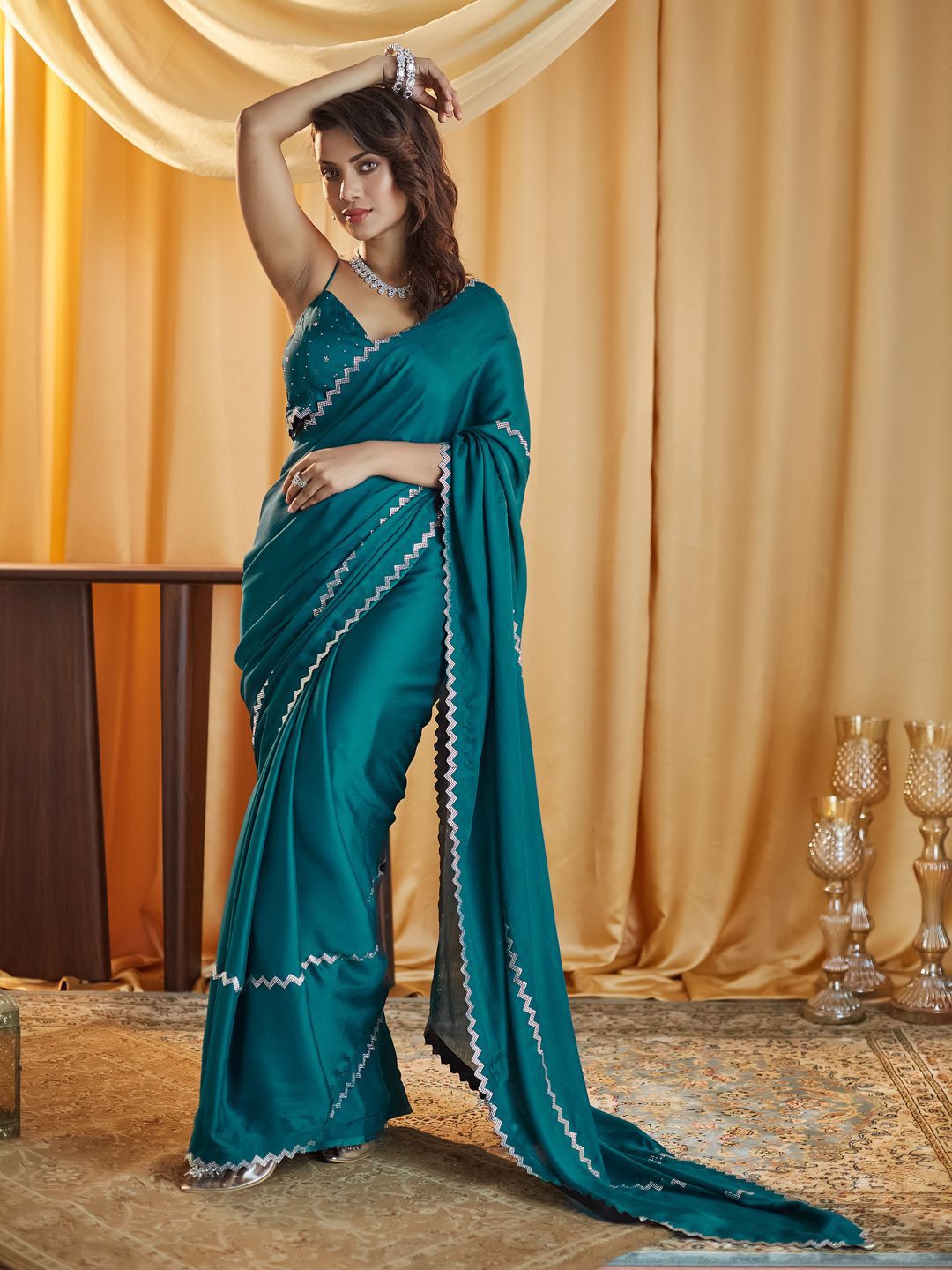 kasee Beads and Stones Pure Chiffon Saree | Grocsy