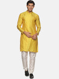 Sethukrishna Men Yellow Angrakha Kurta with Pyjamas | Grocsy