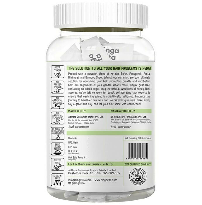 Zingavita Biotin + Keratin Hair Vitamin Kaccha Aam Gummies | Grocsy