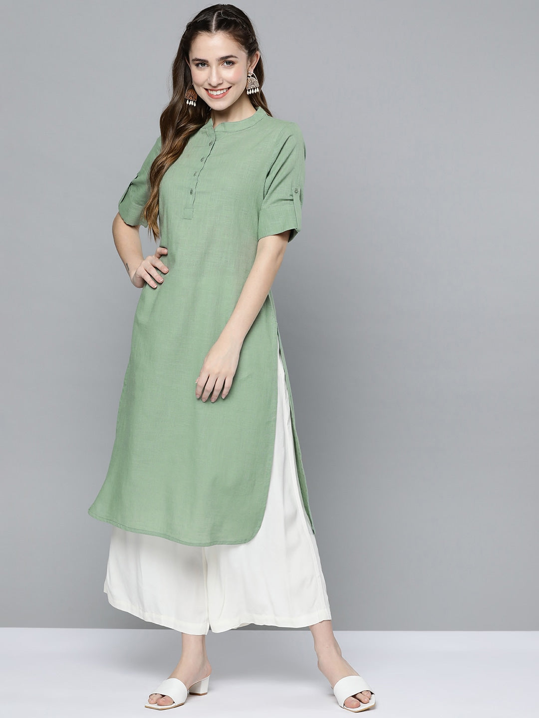 HERE&NOW Women Mint Green Pakistani Style Kurta | Grocsy