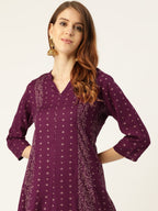 Sangria Women Wine-Coloured & Golden Khari Printed Kurta with Palazzos | Grocsy