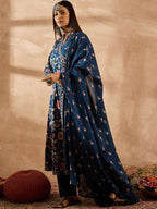 Indo Era Women Floral Printed Angrakha Beads and Stones Pure Cotton Kurta with Trousers & With Dupatta | Grocsy