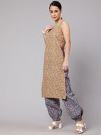 Aks Floral Printed Shoulder Straps Pure Cotton Kurta with Harem Pants | Grocsy