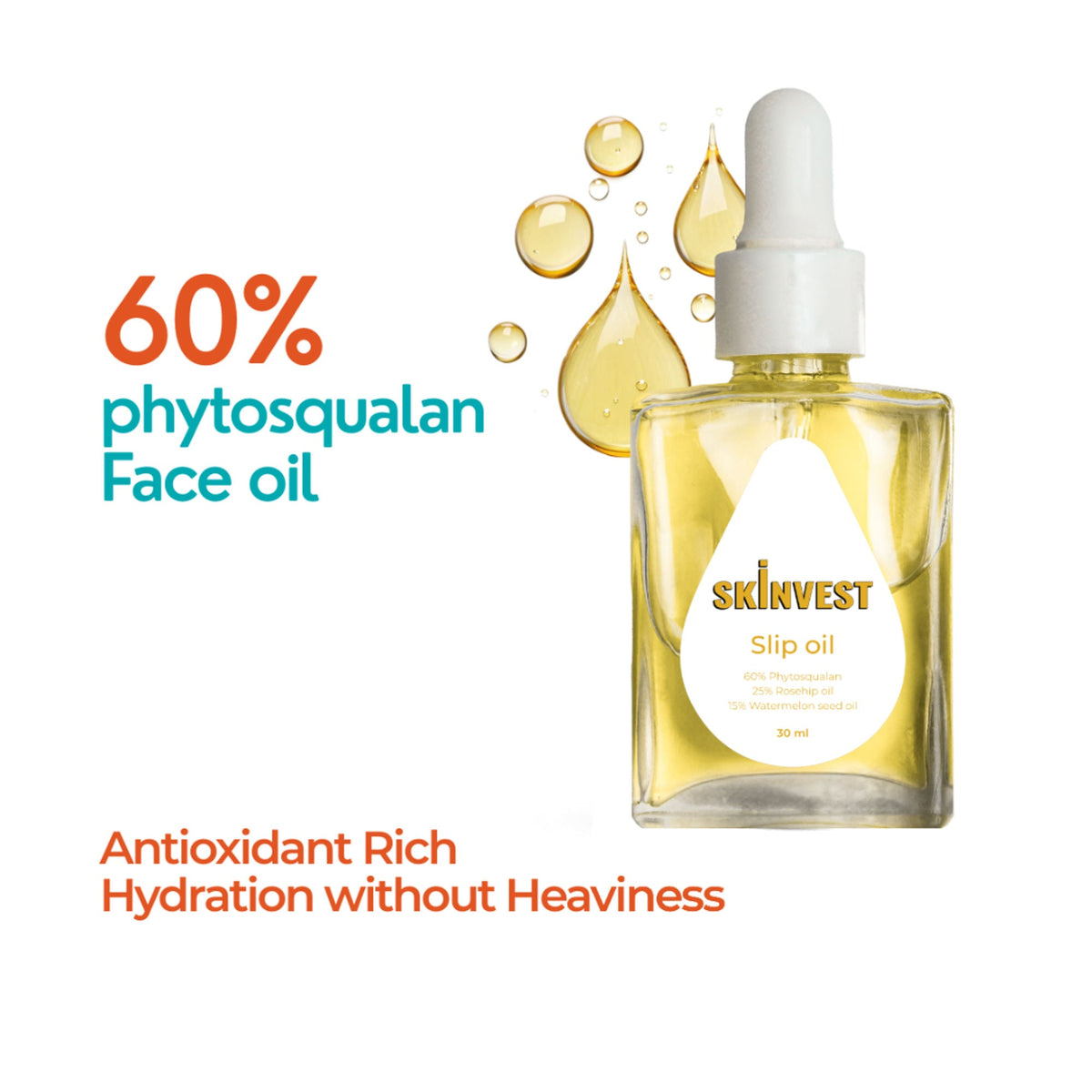 Skinvest Slip Oil Facial Oil with 60% Phytosqualan, Rosehip & Watermelon Seed Oil | Grocsy