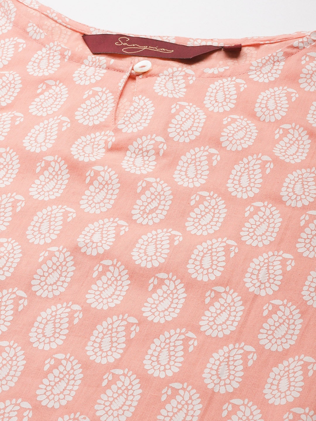 Sangria Women Peach-Coloured & White Ethnic Printed Pure Cotton Kurta set | Grocsy