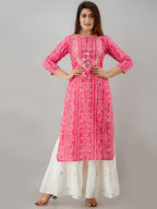 HERE&NOW Pink Bandhani Printed Gotta Patti Regular Kurta with Sharara | Grocsy