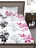 Story@home White & Pink Floral King Bedsheet with 2 Pillow Covers | Grocsy