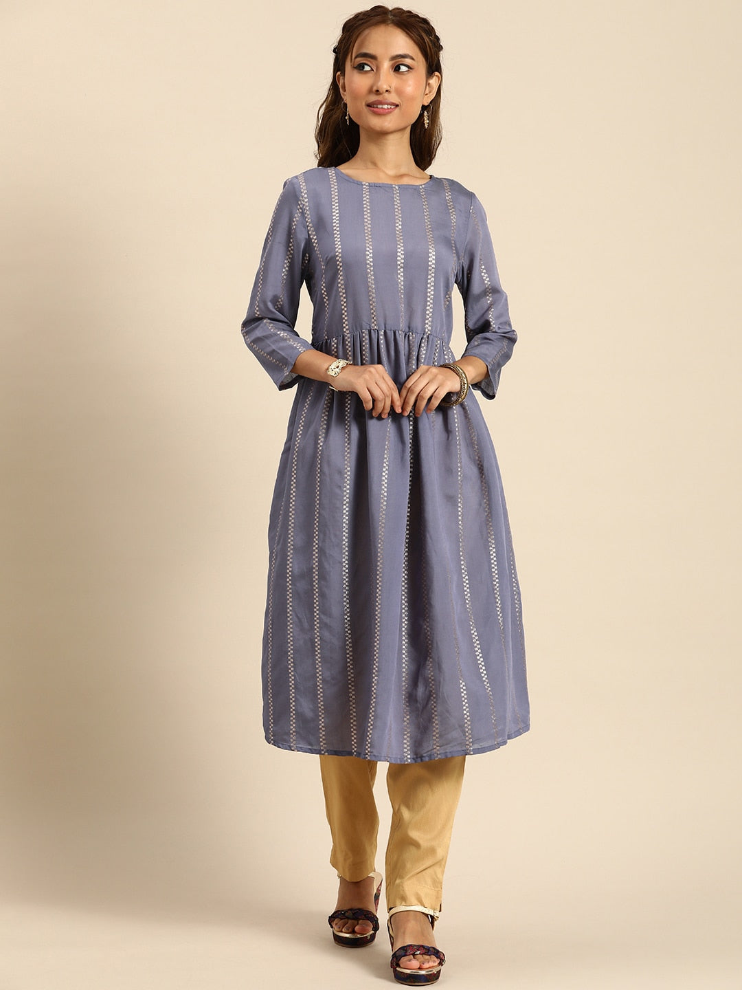 Sangria Women Jacquard Chanderi Silk Anarkali Kurta | Grocsy