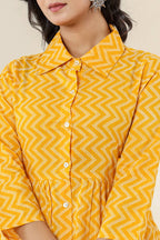 Kaajh Women's Yellow Zigzag Print Cotton Co-ord Set | Grocsy