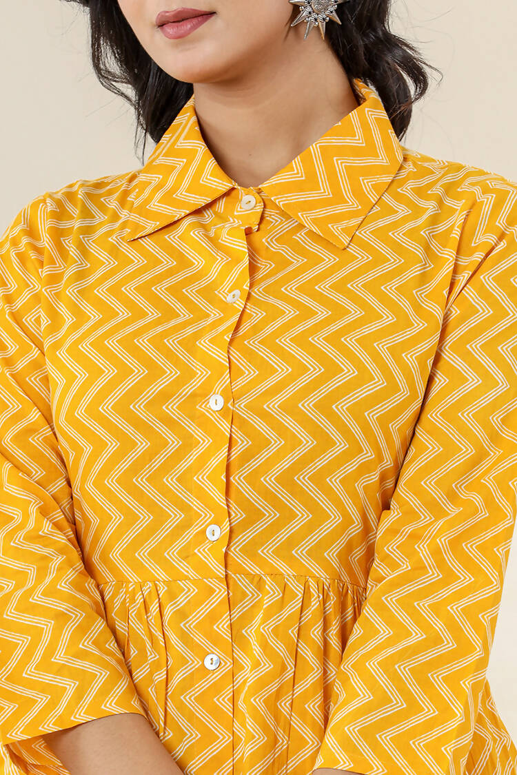 Kaajh Women's Yellow Zigzag Print Cotton Co-ord Set | Grocsy